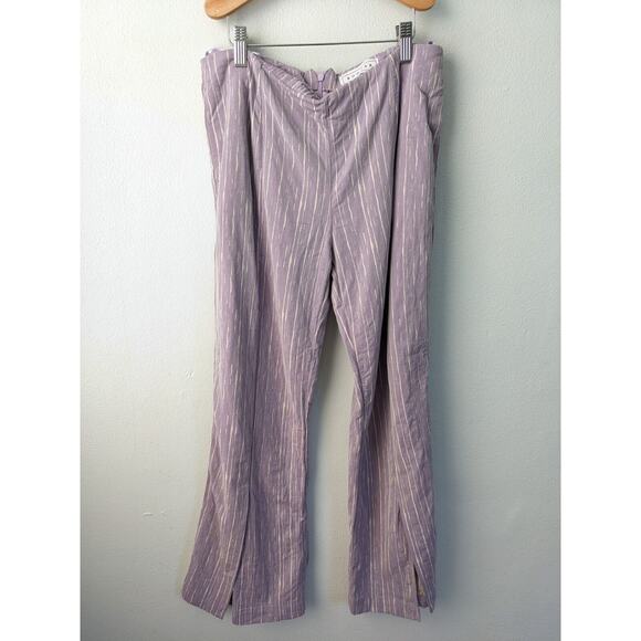 Bogdar Womens Size Large Flared Pants Purple White Striped Cotton Pull On - Picture 4 of 13